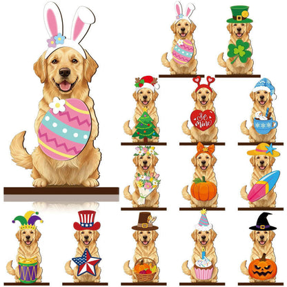 Hot Sale🔥Interchangeable Magnetic Seasonal Pet Wooden Sign | Multi-Animal Styles for Table Decor, Perfect Holiday & Birthday Gift for Pet Lovers