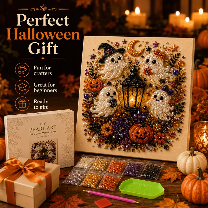 2026 Hot sale🔥Spooky Cute Ghost Themed Pearl 3D Diamond Painting DIY Kit