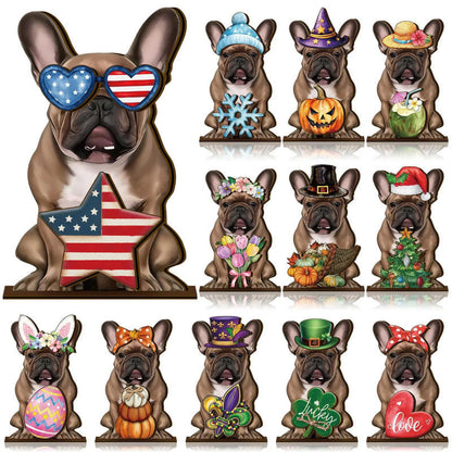 Hot Sale🔥Interchangeable Magnetic Seasonal Pet Wooden Sign | Multi-Animal Styles for Table Decor, Perfect Holiday & Birthday Gift for Pet Lovers