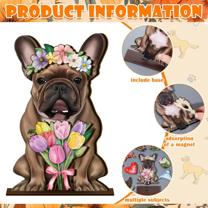 Hot Sale🔥Interchangeable Magnetic Seasonal Pet Wooden Sign | Multi-Animal Styles for Table Decor, Perfect Holiday & Birthday Gift for Pet Lovers