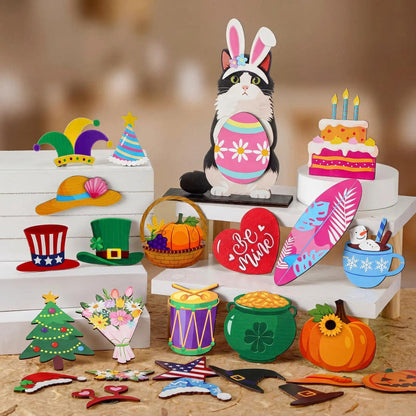 Hot Sale🔥Interchangeable Magnetic Seasonal Pet Wooden Sign | Multi-Animal Styles for Table Decor, Perfect Holiday & Birthday Gift for Pet Lovers