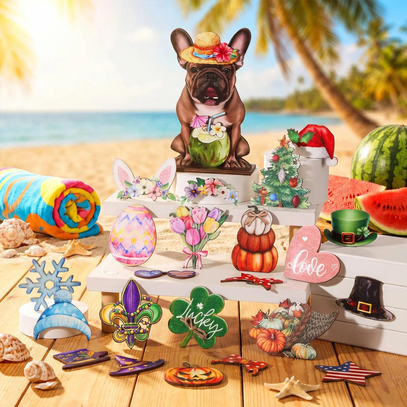 Hot Sale🔥Interchangeable Magnetic Seasonal Pet Wooden Sign | Multi-Animal Styles for Table Decor, Perfect Holiday & Birthday Gift for Pet Lovers