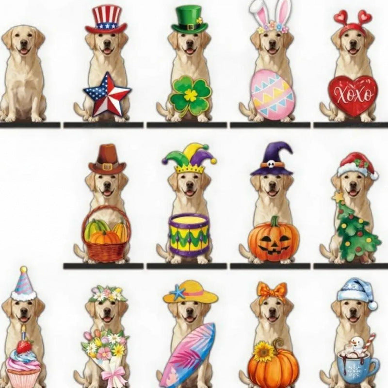 Hot Sale🔥Interchangeable Magnetic Seasonal Pet Wooden Sign | Multi-Animal Styles for Table Decor, Perfect Holiday & Birthday Gift for Pet Lovers